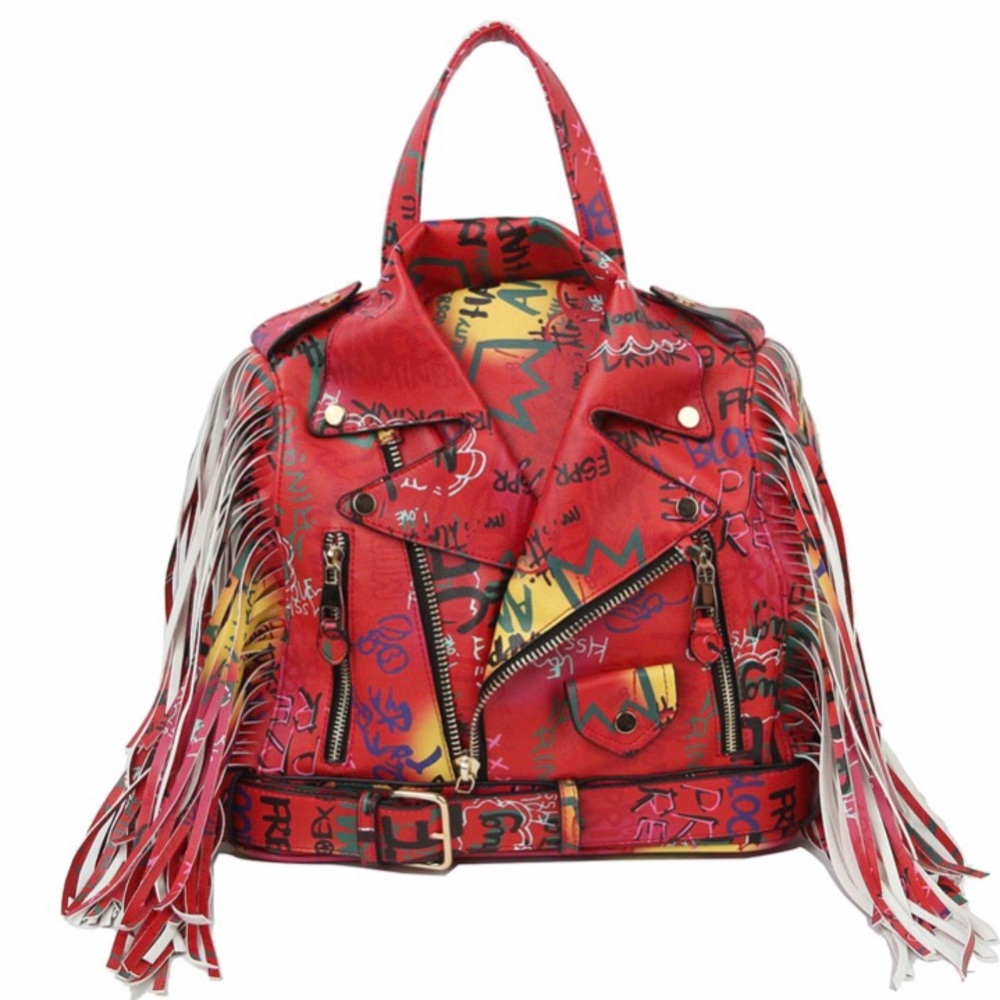 Red Graffiti Patterned Handbag